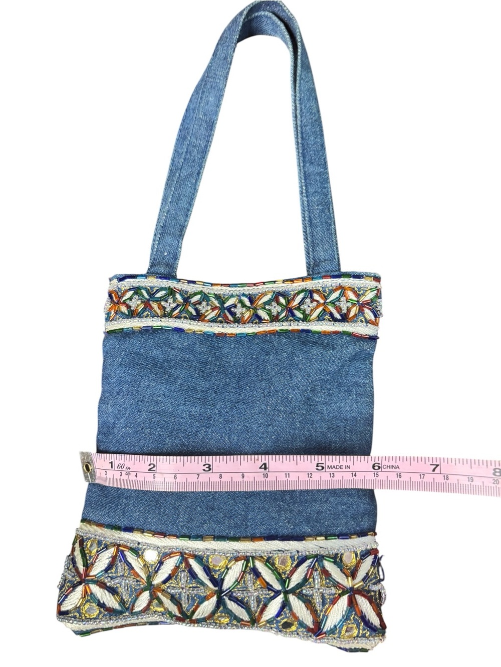 Beaded Denim Small Tote Bag - Picture 5 of 6